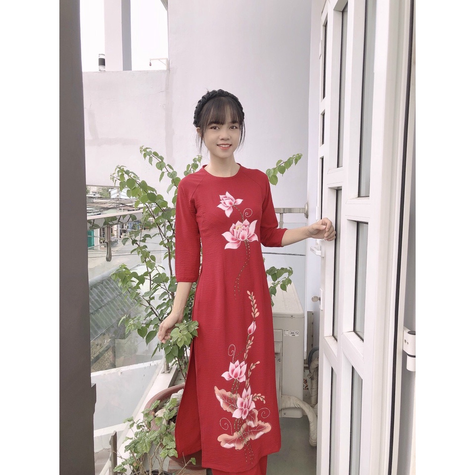 Áo Dài Nữ Cách Tân⚡ FREESHIP ⚡Áo Dài Vẽ Hoa Siêu Xinh