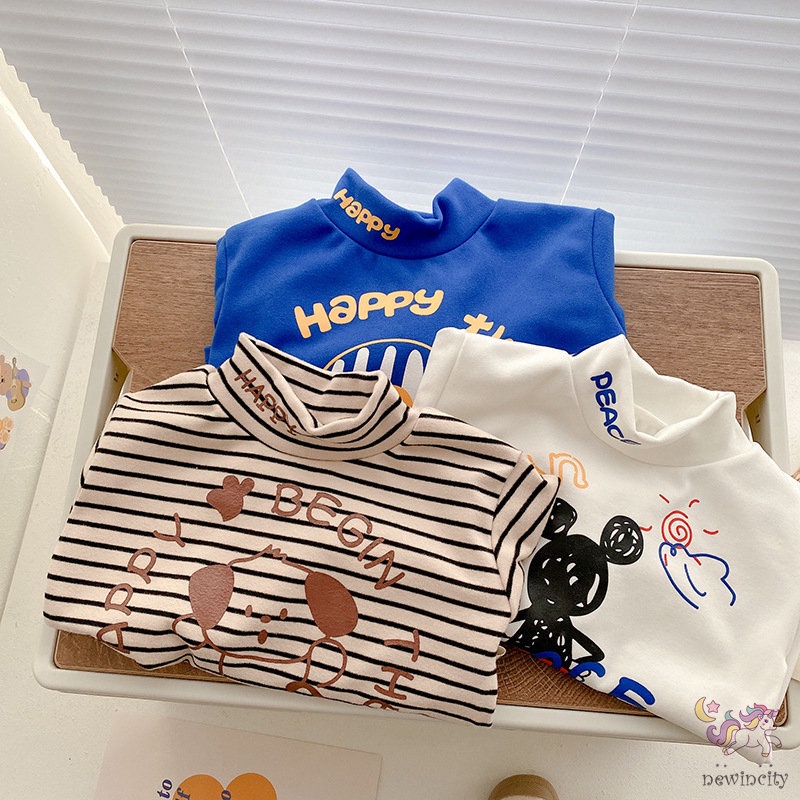 Áo Sweater Cổ Lọ Tay Dài In Họa Tiết Hoạt Hình Phong Cách Hàn Quốc Thời Trang Mùa Thu Cho Bé Trai Và Gái