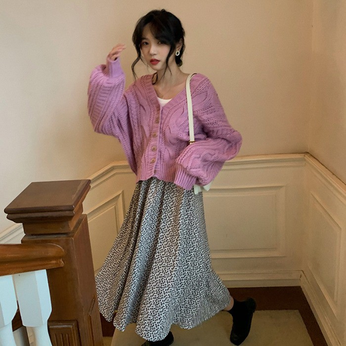 (ORDER) Áo cardigan len nữ xoắn thừng cổ V dáng rộng cài khuy style nữ sinh Hàn Quốc vintage (NEW ARRIVALS)