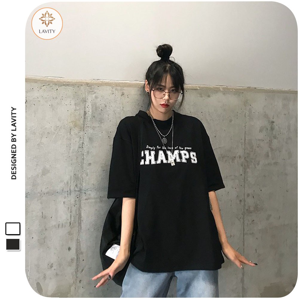 [Mã LAVIX3 giảm 25% đơn tối thiểu 50k] Áo thun nam nữ form rộng tay lỡ chữ Champs Lavity, áo thun nam nữ unisex ATR63 | BigBuy360 - bigbuy360.vn