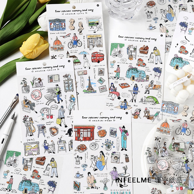 Sticker Dán Trang Trí Sổ Tay Diy Hình Cuộc Sống Hàng Ngày Đáng Yêu