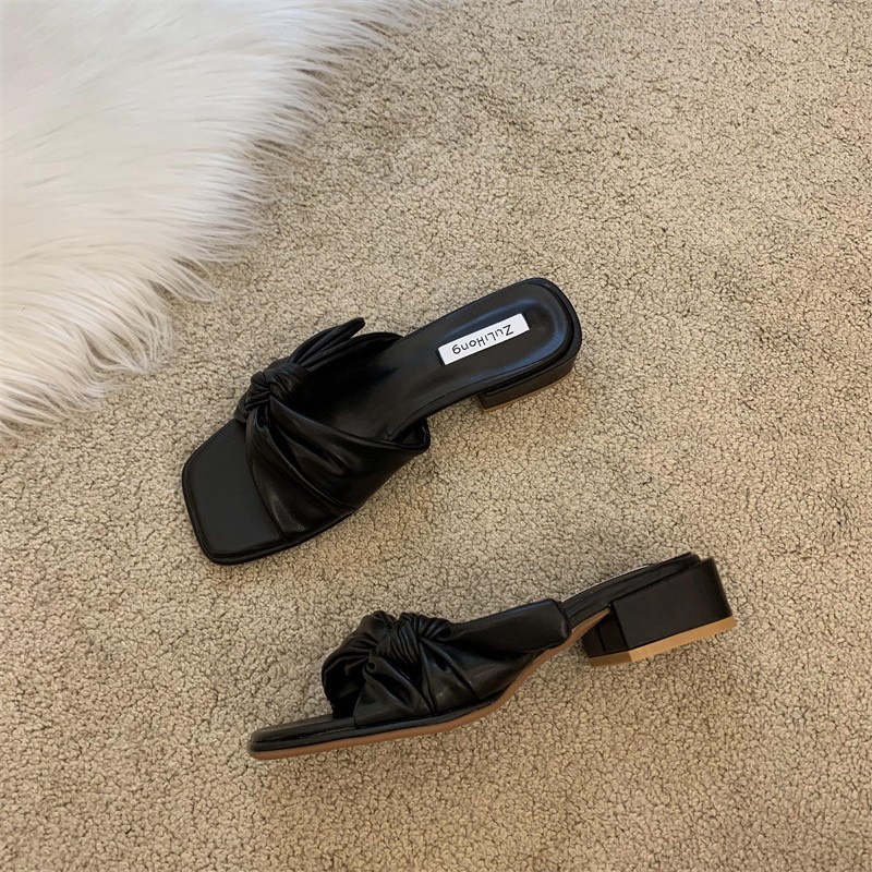 Guốc Nữ Đế Vuông Quai Ngang Nơ Da Mềm Cao Cấp QC Cao 3cm TRINH LÊ SHOP GIÀY DÉP