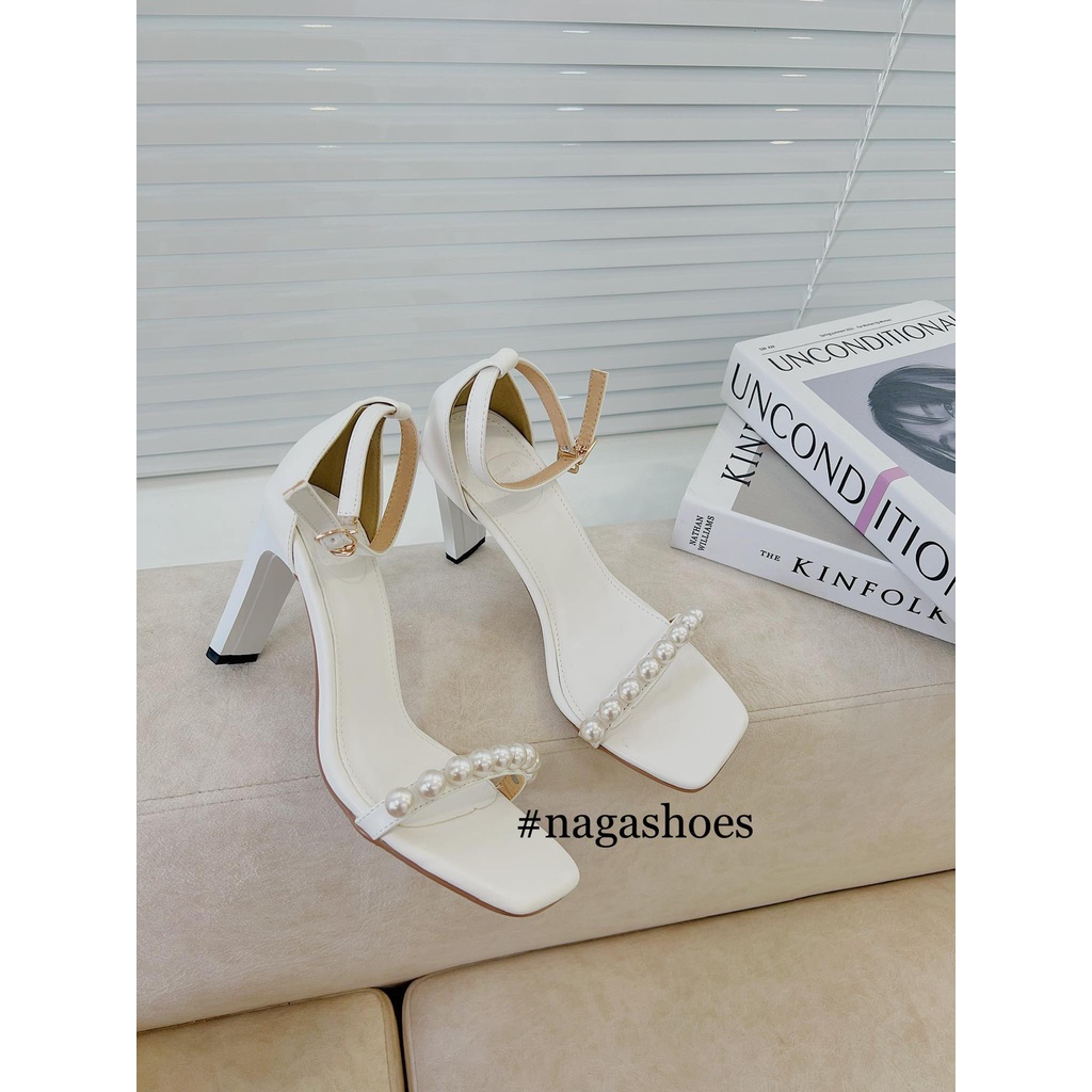 GIÀY CAO GÓT NAGASHOES QUAI NGANG ĐÍNH NGỌC NHÂN TẠO 9CM NAC222