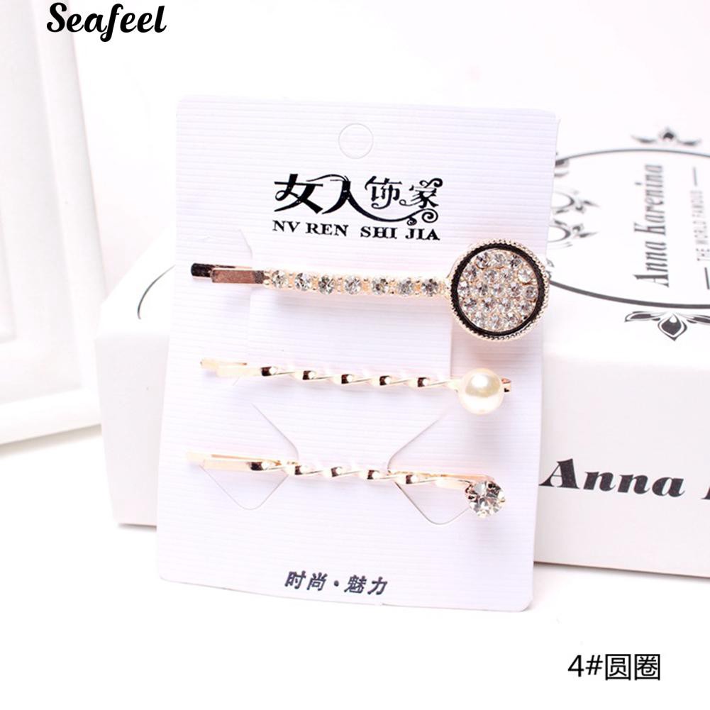 Set 3 kẹp tóc tạo hình trái tim đính đá thời trang cho nữ