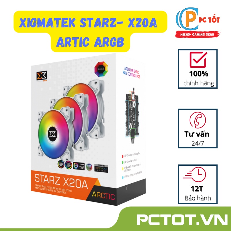 Bộ quạt tản nhiệt XIGMATEK STARZ – X20A ARTIC ARGB (EN46782) – PACK x3, CONTROLLER