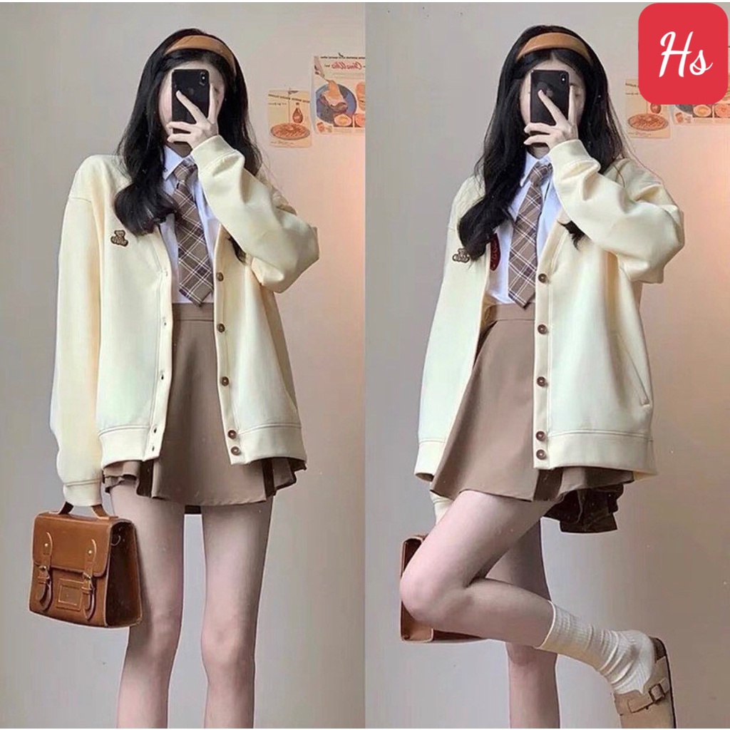 Áo khoác Cadigan thêu gấu học sinh chất nỉ dày dặn hàng chuẩn from quảng châu SP000882