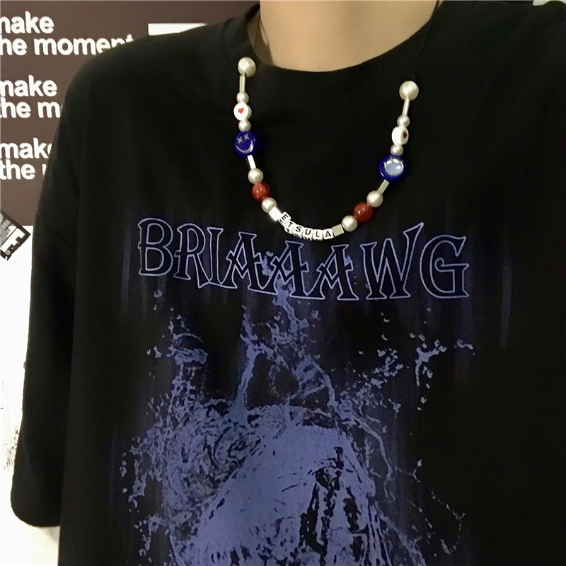 vòng cổ Hình Mặt Cười Đính Ngọc Trai Phong Cách Hip Hop