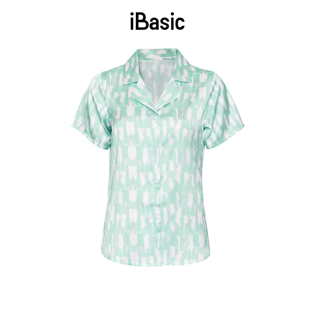 Áo mặc nhà nữ pyjama lụa satin hoạ tiết iBasic HOMW031T