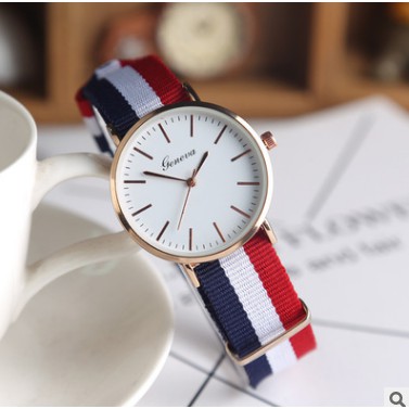 Đồng hồ nữ dây vãi geneve 3 sọc
