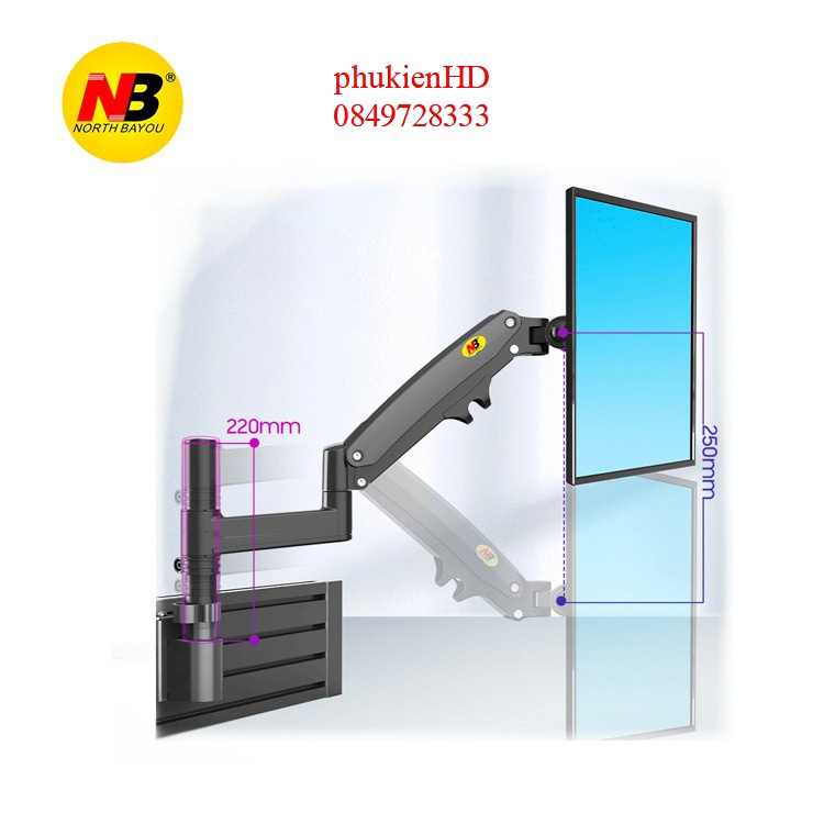 Giá đỡ 1 màn hình treo tường NB M60 22 - 35 inch, tay nối dài có thể mở rộng cho H100 - H80 - NB H180