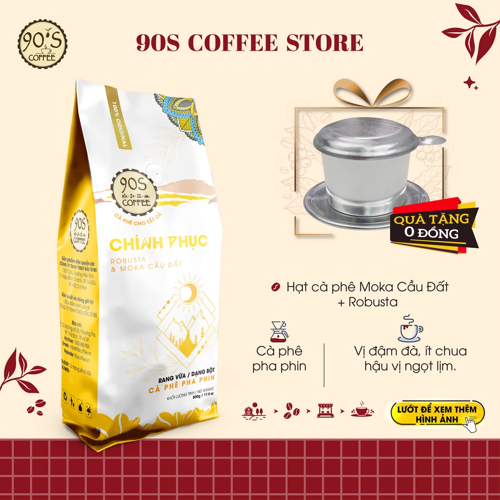 Túi 500Gr Cà Phê Chinh Phục Rang Mộc Nguyên Chất Cao Cấp Chuyên Pha Phin |100% CàPhê Sạch| 90S Coffee Vietnam