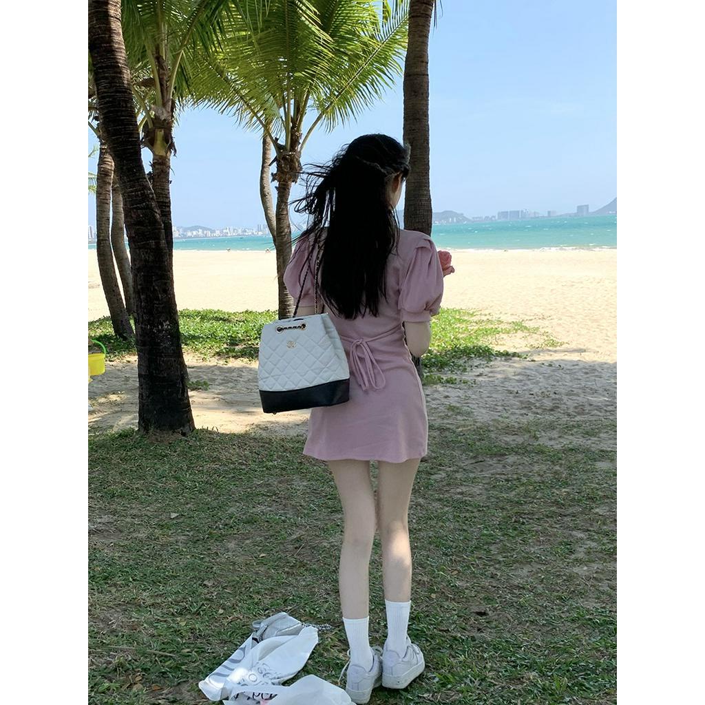 Đầm Cổ Polo Tay Ngắn Phồng Dáng Ôm Phong Cách Thời Trang Mới 63577