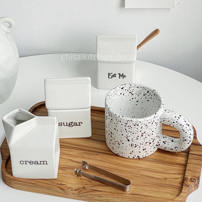 Hũ gia vị gốm trắng vintage, Hũ gia vị nhà bếp in chữ, Lọ đường sữa.