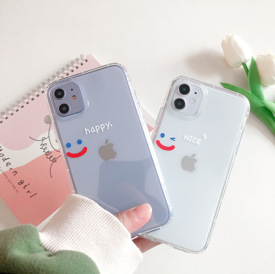 ốp điện thoại Trong Suốt In Chữ Happy And Nice Cho Iphone 12 Pro Max 12 Mini Se 2020 Xs Max 11 Pro Max Xr X Xs 6 7 8 6s Plus