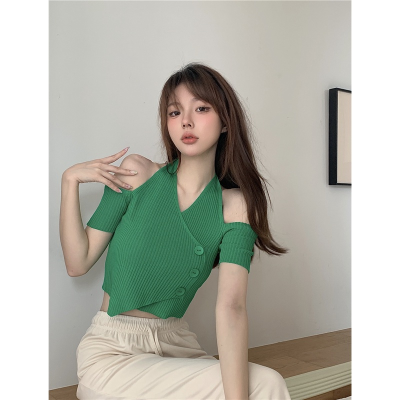 Porozi  Áo dệt kim trễ vai phong cách thời trang Hàn Quốc dành cho nữ