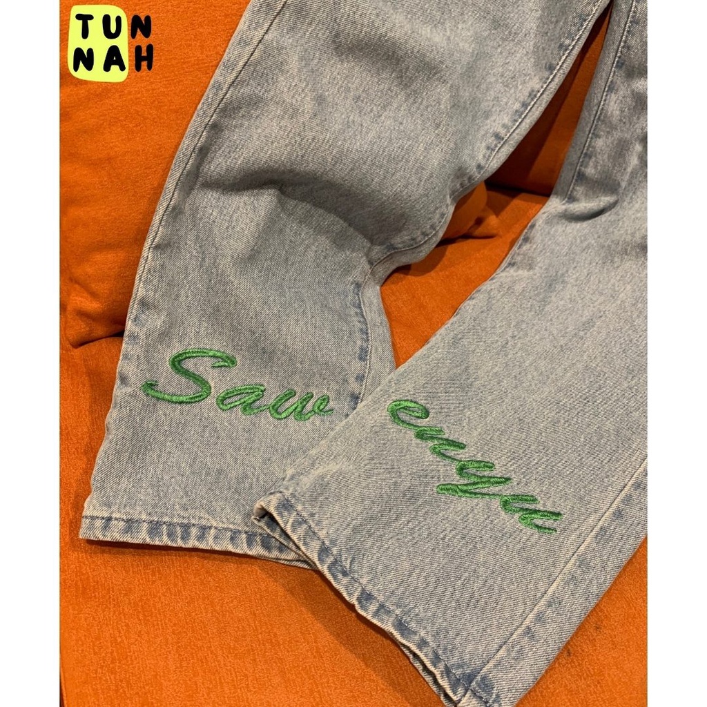 Quần Jeans nam nữ dáng suông ống rộng cao cấp thêu họa tiết chữ Sawenyu phong cách Ulzzang Streetwear nam nữ dễ phối đồ | BigBuy360 - bigbuy360.vn