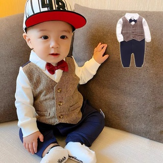 Body công tử dài tay kèm vest cho bé trai 0-3 tuổi cực đẹp