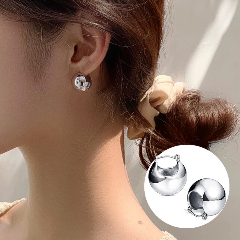 1 Đôi Bông Tai Hình Quả Cầu Kim Loại Màu Vàng/ Bạc Đơn Giản Dành Cho Nữ