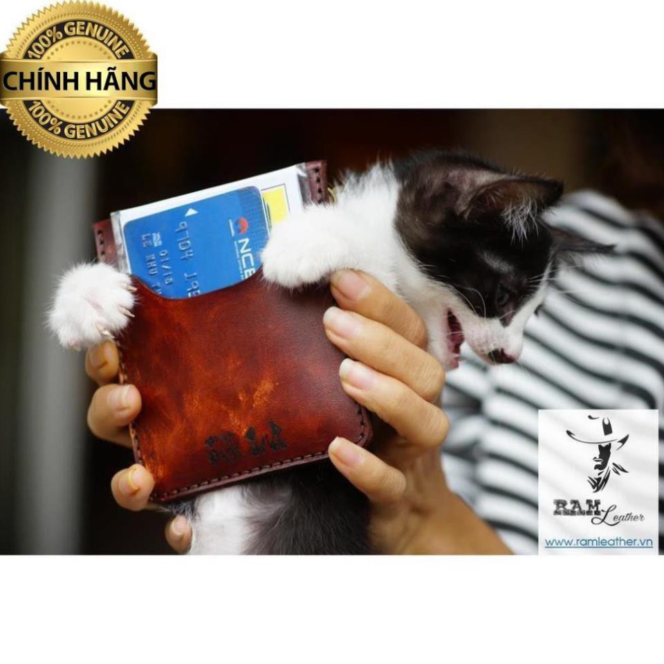 VÍ RAM MINI DA BÒ VEGTAN MÀU NÂU SÁNG - HÀNG CHÍNH HÃNG RAM LEATHER .
