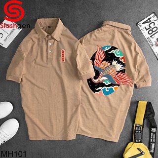 Áo Thun Nam Có Cổ MH101 Polo Be Hạc Đỏ Vòng Tròn Đen Sau Lưng Chữ Tàu Cam Ngực Trái [40kg-110kg]