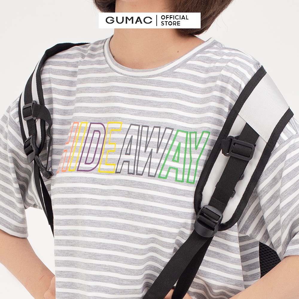 [Mã WABRGU100 giảm 15% đơn 249K tối đa 100k] Áo thun nữ sọc ngang in chữ GUMAC phong cách unisex in chữ sành điệu ATB411 | BigBuy360 - bigbuy360.vn