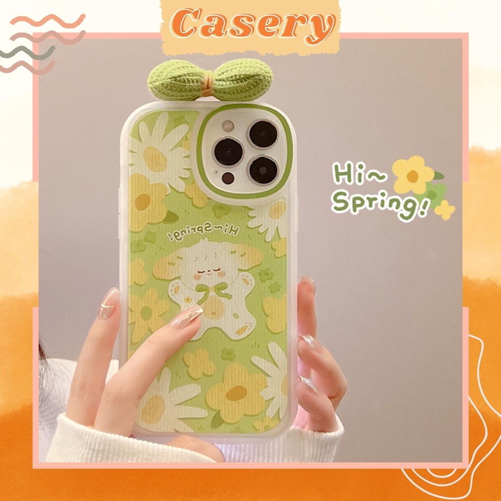 Ốp lưng Iphone Xanh lá đính nơ bánh bèo viền mờ dành cho 7/7plus/8/8plus/x/xr/xs/11/12/13/pro/promax