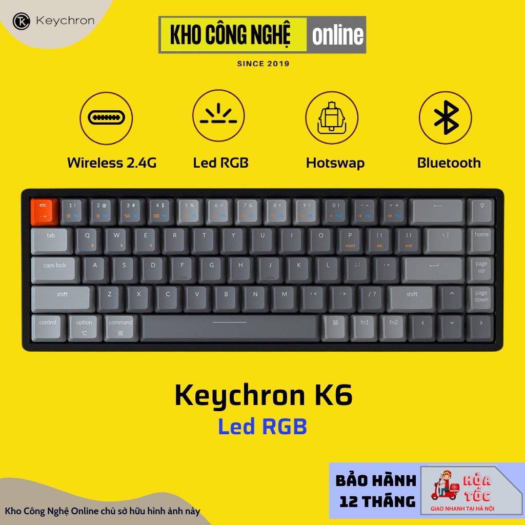 Bàn phím cơ Keychron K6, led RGB, có bluetooth
