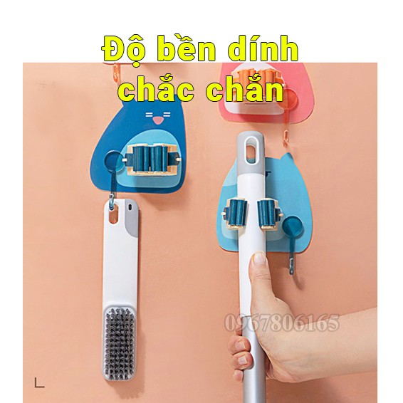 Móc dán tường giữ cây lau nhà, treo chổi chịu lực cao cấp in hình 3d dễ thương - M75