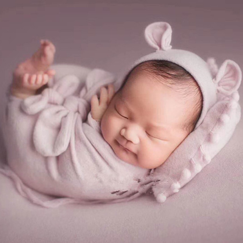 Bộ 3 Món Phụ Kiện Chụp Ảnh Gồm Gối + Mũ + Gối Cho Bé Sơ Sinh