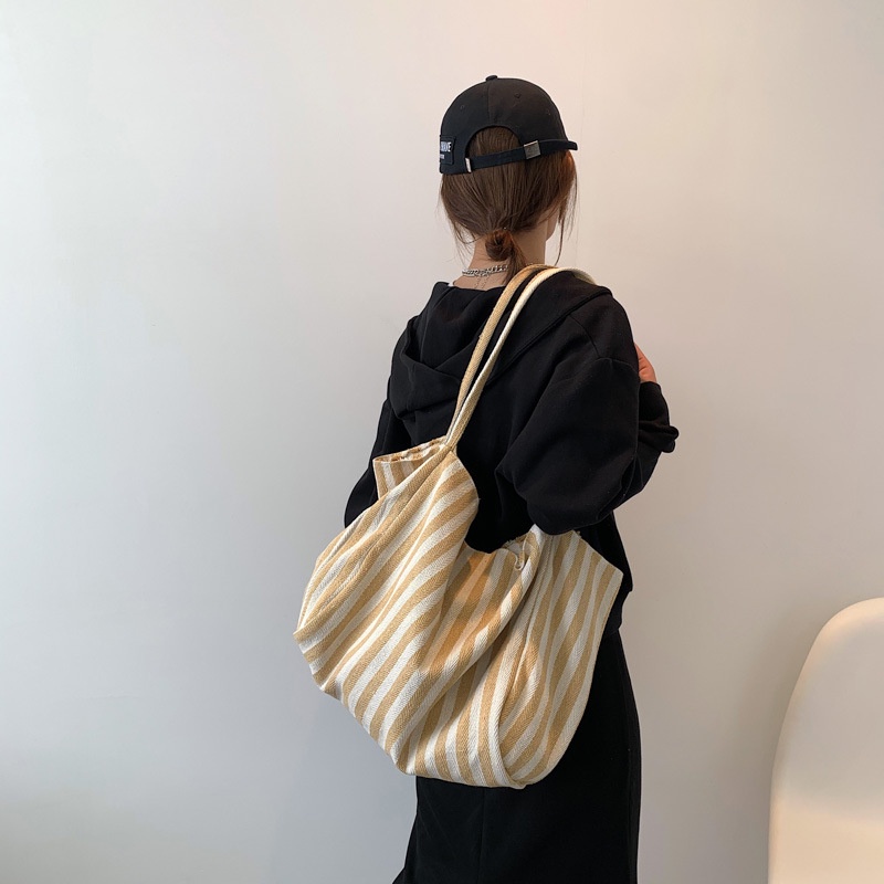 Túi vải Họa Tiết Kẻ Sọc Đơn Giản Thời Trang Retro Cho Nữ