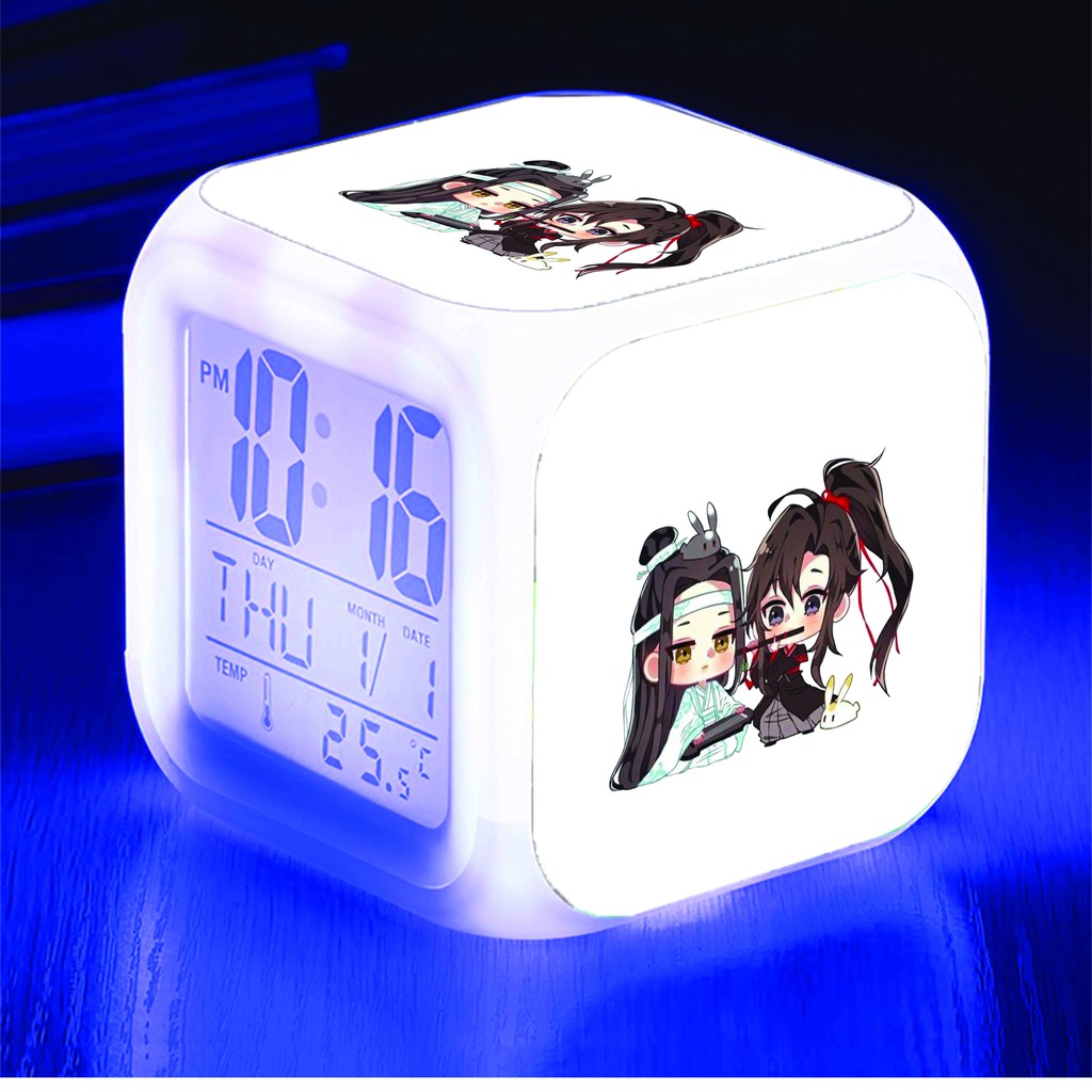 Đồng hồ báo thức để bàn in hình MA ĐẠO TỔ SƯ Mặc Hương Đồng Khứu đèn anime chibi LED đổi màu