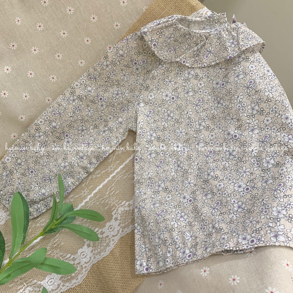 Áo dài tay cho bé gái họa tiết hóa nhí vintage dễ thương
