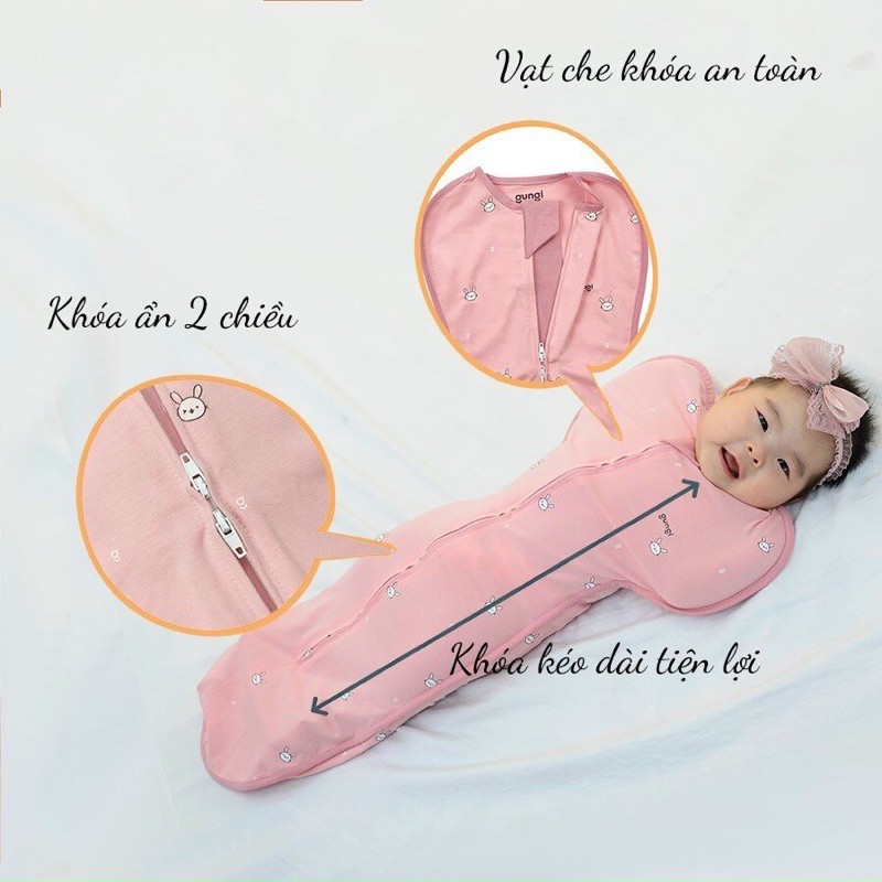 Nhộng Chũn , Túi Ngủ Chống Giật Mình GUNGI Infant Breezy Giúp Bé Ngủ Ngon, Sâu Giấc