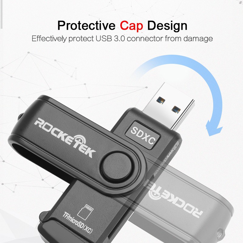 Đầu Đọc Thẻ Nhớ Rocketek USB 3.0 OTG Type c Cho SD / TF Micro SD