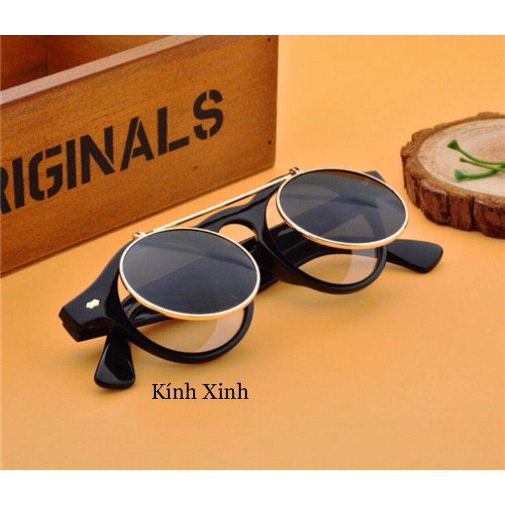 Kính râm 2 Tròng Mắt Tròn Nhỏ 2 Lớp Mở Nắp