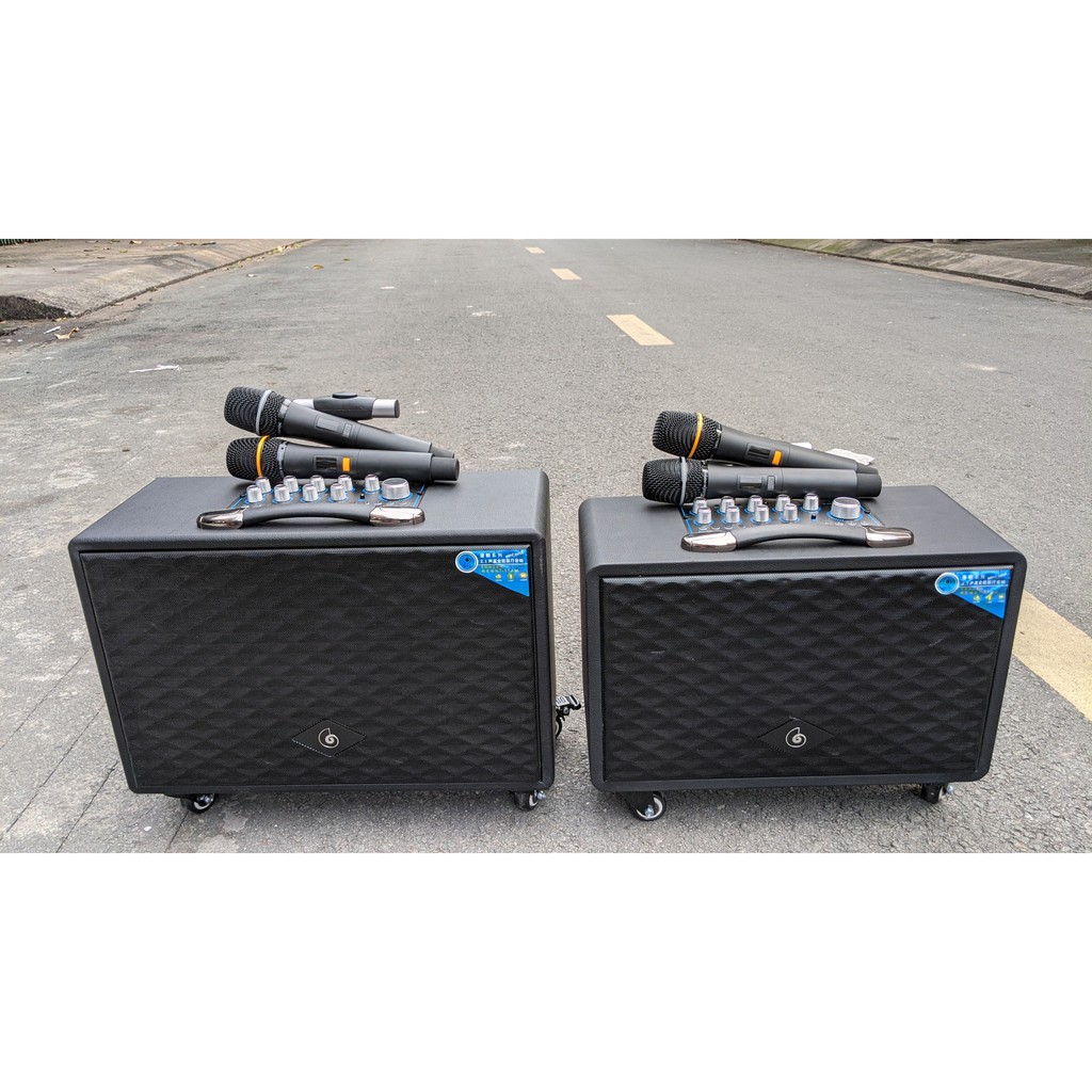 [HÀNG HOT] Loa kéo Haiyinlou HL528-530 chính hãng kèm 2 micro 4 treble 1 bass lớn âm thanh căng cực hát karaoke gia đình