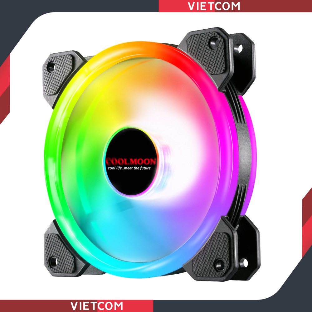 Fan Led RGB Coolmoon V4 - Led RGB Dual Ring (Led tâm + Led viền) - Đồng Bộ Hub Coolmoon