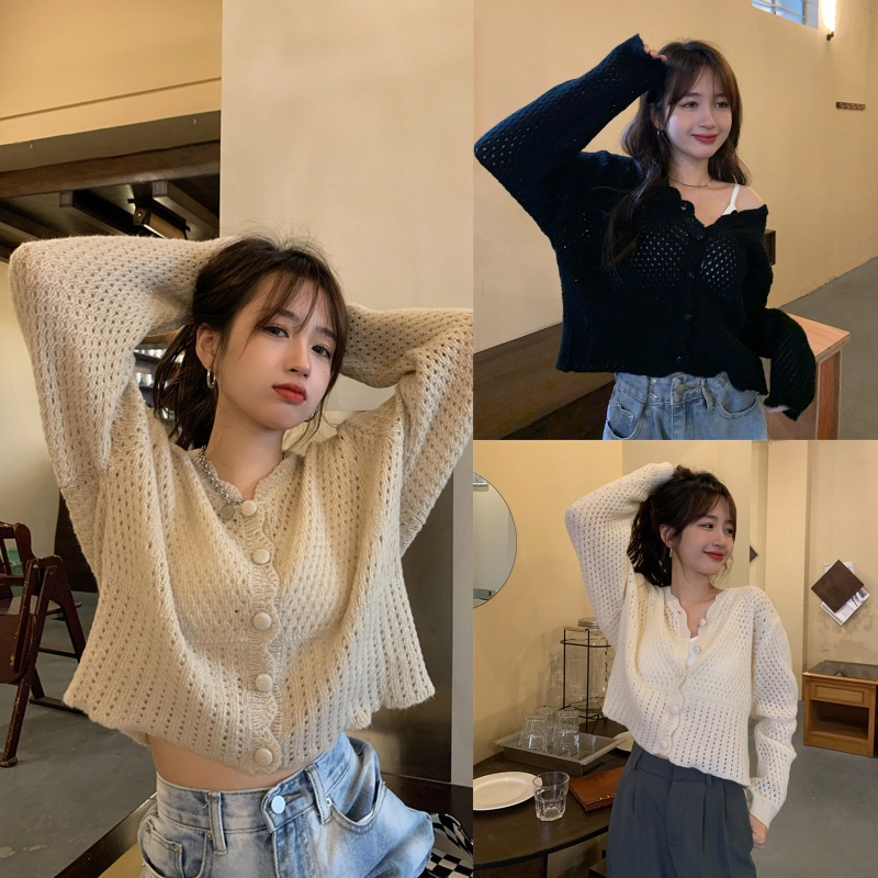 Áo Khoác Cardigan Dệt Kim Tay Dài Màu Sắc Thời Trang Cho Nữ