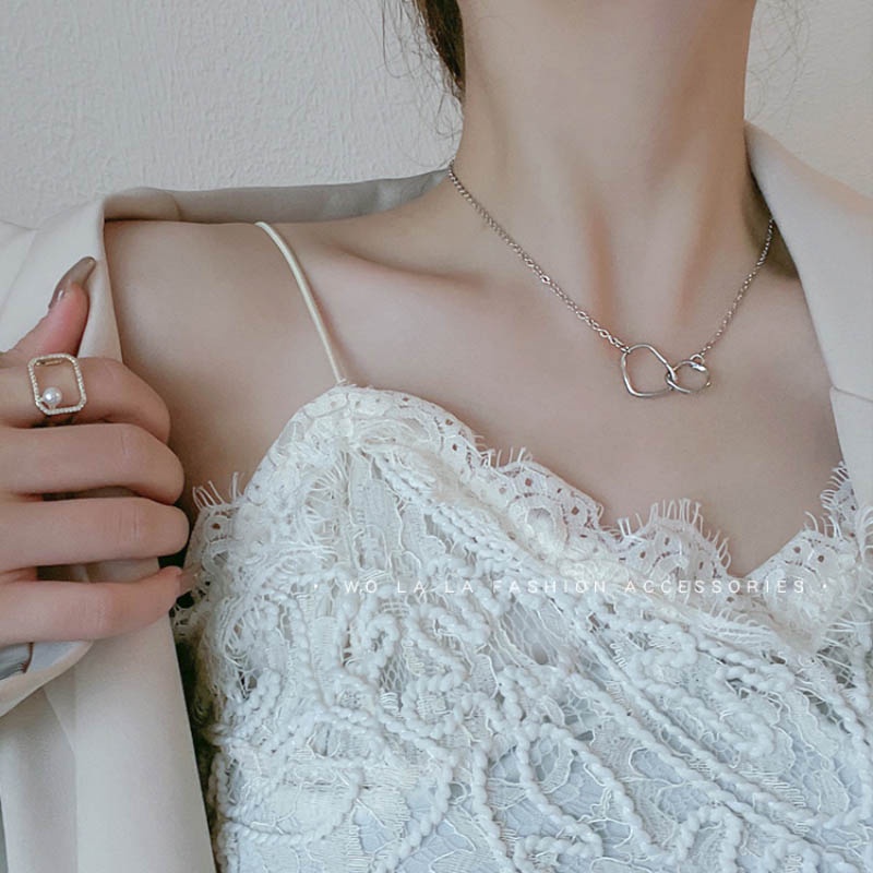 Vòng cổ ngọc trai hàn quốc mặt dây chuyền trái tim bướm choker cho phụ kiện trang sức phụ nữ