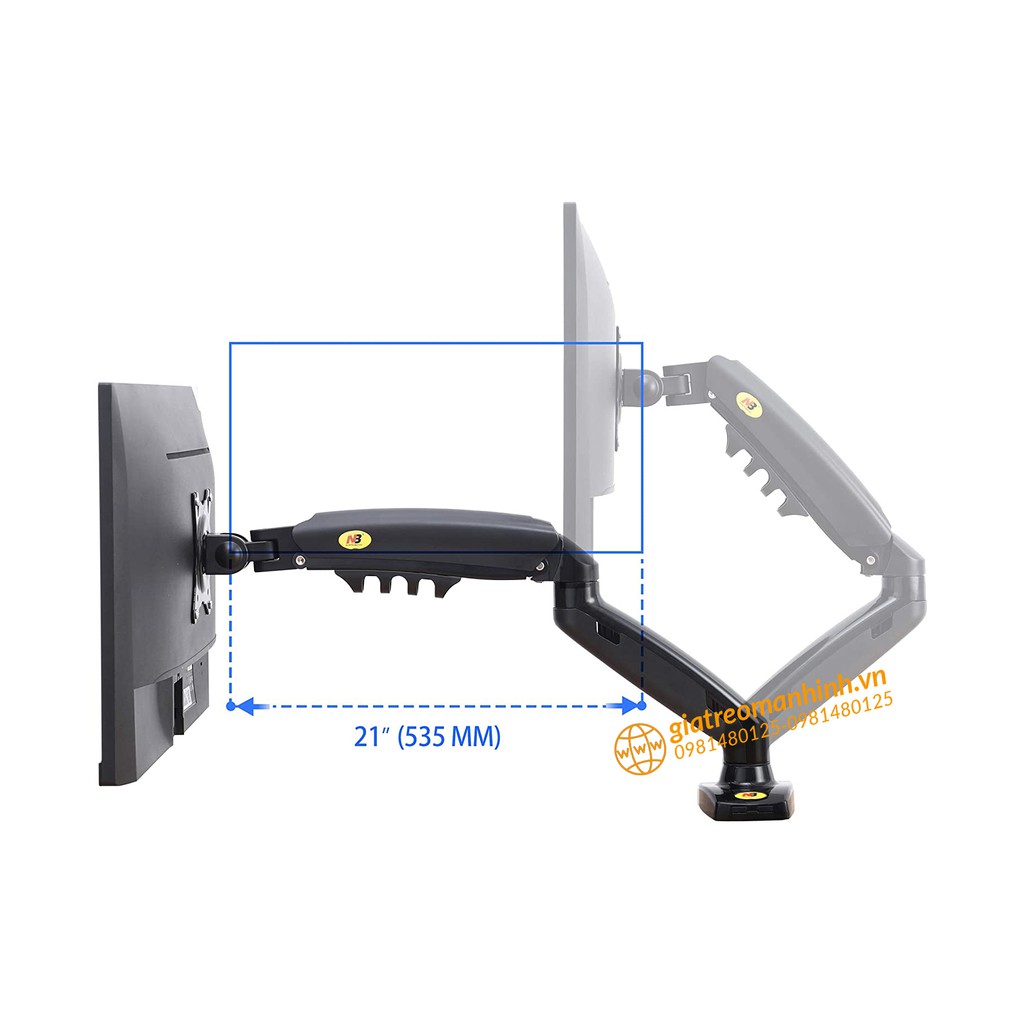 Giá Treo 2 Màn Hình NB-F160 Hỗ Trợ Màn 17 -30 Inch / Tải Trọng 9Kg 1 Tay - Lắp Đặt Kẹp Bàn &amp; Vít Xuyên Bàn - Model 2022