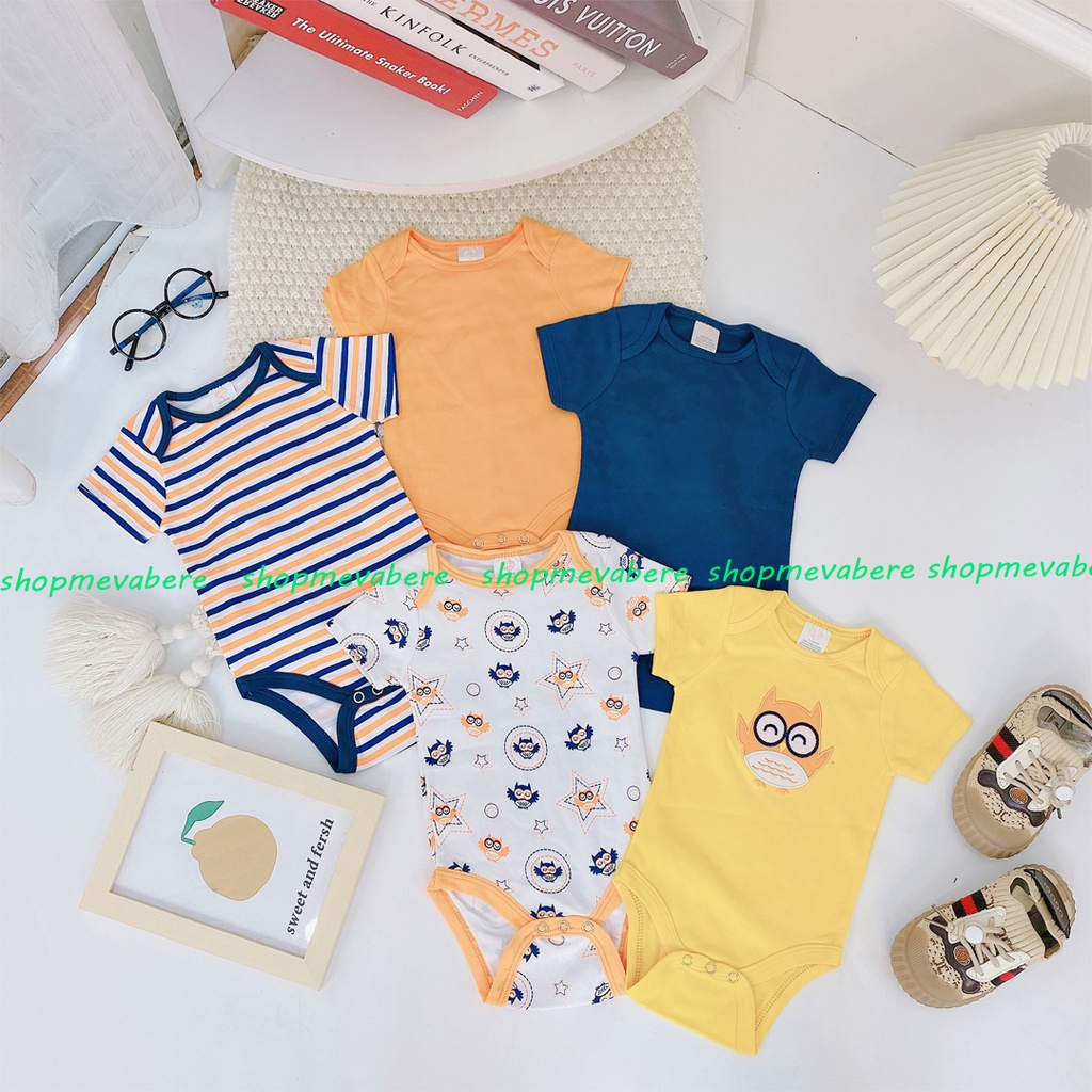 Set 5 body chip, bodysuit cho bé trai và bé gái sơ sinh từ 0-9kg - BC02