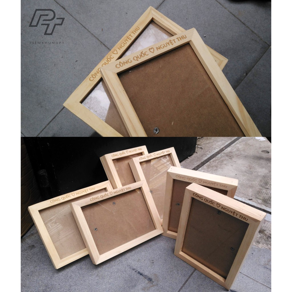 Bộ 05 Khung ảnh 13x18 - Khung hình gỗ thông mặt kính - Khung ảnh đẹp để bàn tiệc - Picture Frames Tiệm Khung PT