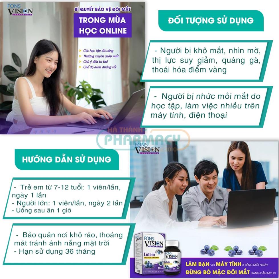 Thuốc bổ mắt Fons Vision chăm sóc sức khỏe mắt cung cấp vitamin và dưỡng chất cho mắt sáng khỏe hết khô nhức mỏi cận