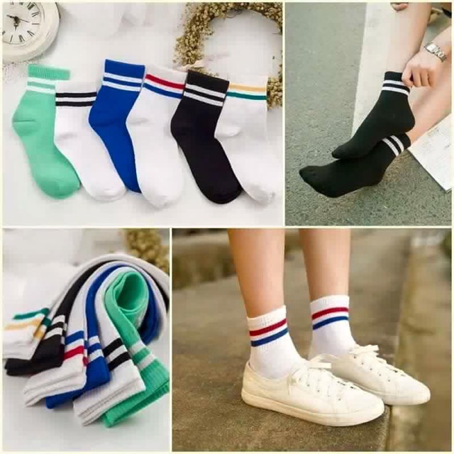 Set 10 đôi Tất kẻ Hàn Quốc chất cotton siêu mịn