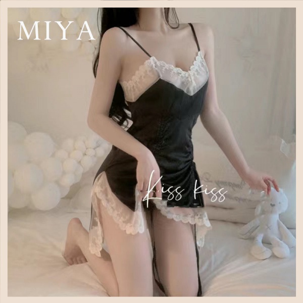 【Maya】Mới Đầm Ngủ Bằng Lụa Lạnh Ghép Vải Lụa Mát Màu Trắng Gợi Cảm Phong Cách Thế Giới Giàu Có Hoa Dành Cho Nữ