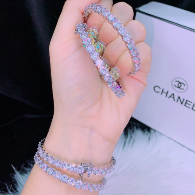 Vòng tay full hột 6li mạ bạch kim