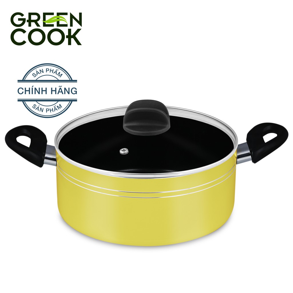 Nồi canh chống dính 24cm dung tích 4 lít Green Cook  ( Không dùng cho bếp từ )