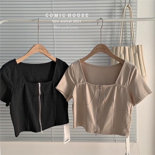 Áo zipper cổ vuông Comic