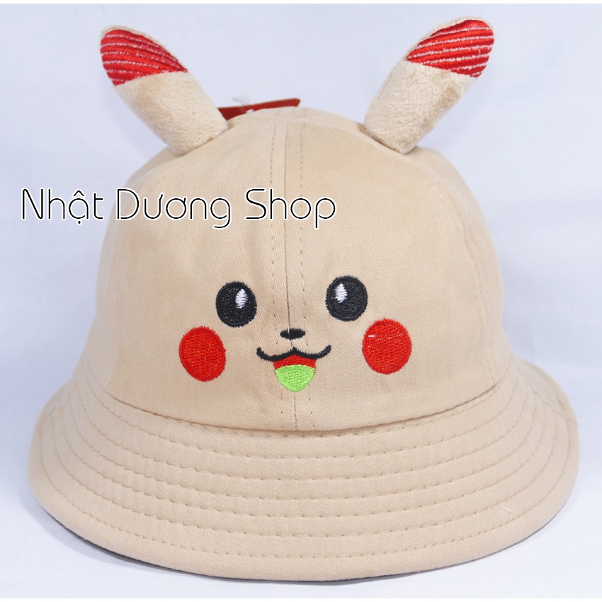 Mũ rộng vành trẻ em hình Pikachu dễ thương - Đỏ, Kem, Hồng chất liệu vải nhung cao cấp rất đẹp cho bé