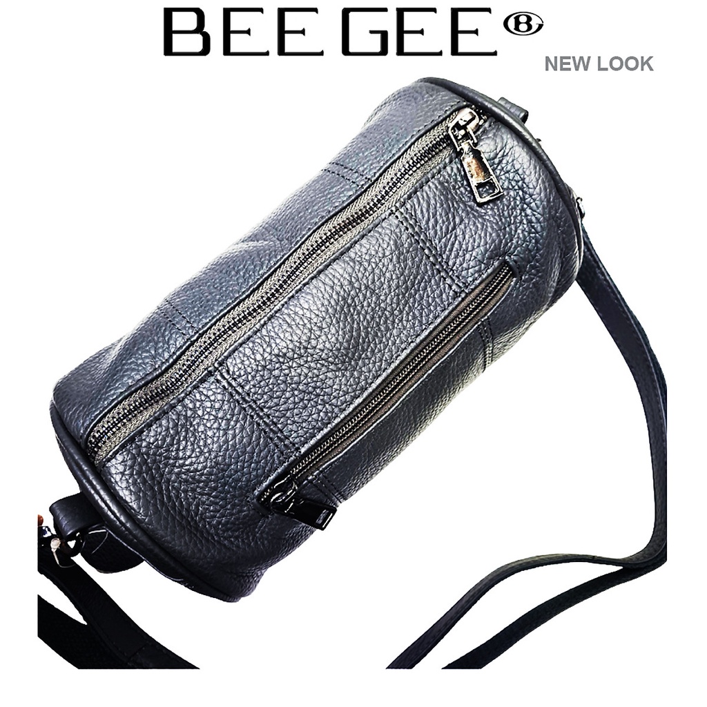 Túi Đeo Chéo Trống Tròn Cá Tính Nữ, da thật cao cấp BEE GEE 5116 (Dài 23 cm, đường kính 12cm)-Màu Xám